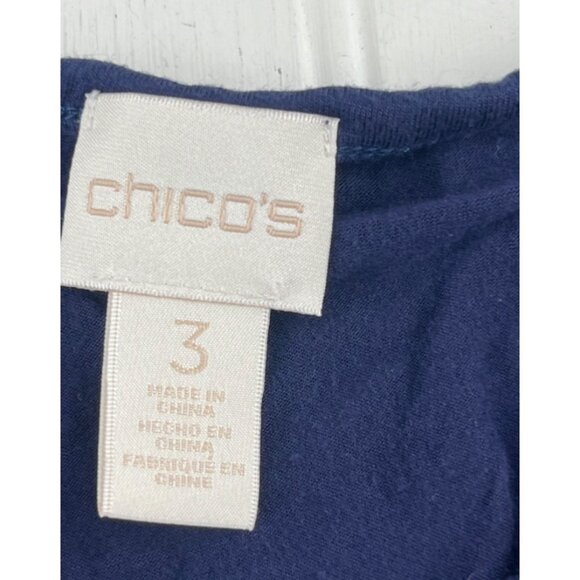Chico's Blouse Women's Size 3 Blue Multicolor XL Peacock Velour Sheer Lined Top - Picture 3 of 5